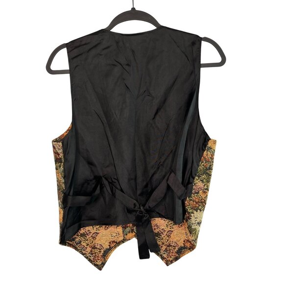 Vintage Gemilli Tapestry Floral Vest Large Made In USA Cotton Front Satiny Back - Picture 2 of 10